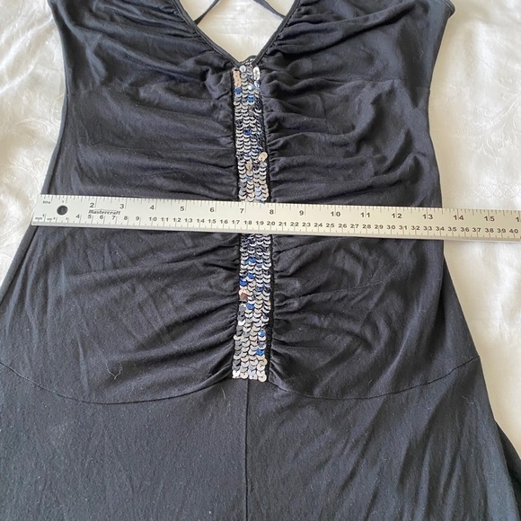 Dorthy Perkins Black Sequin Asymmetric Spaghetti Strap‎ Midi Dress Size UK12 - Picture 9 of 14